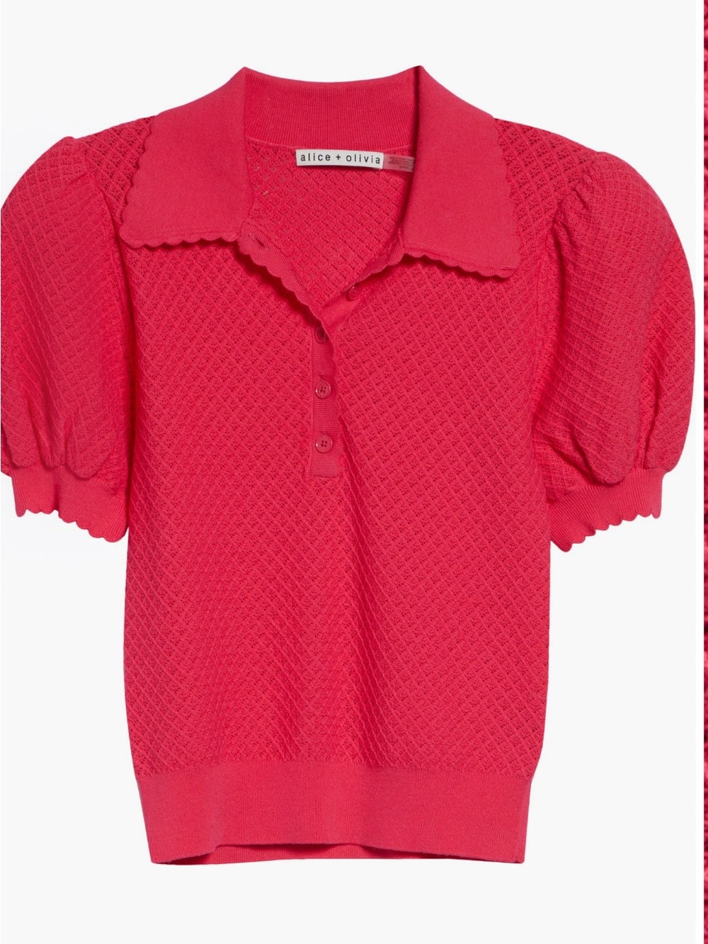Alice + Olivia Ramona Puff Sleeve Pointelle Polo Sweater